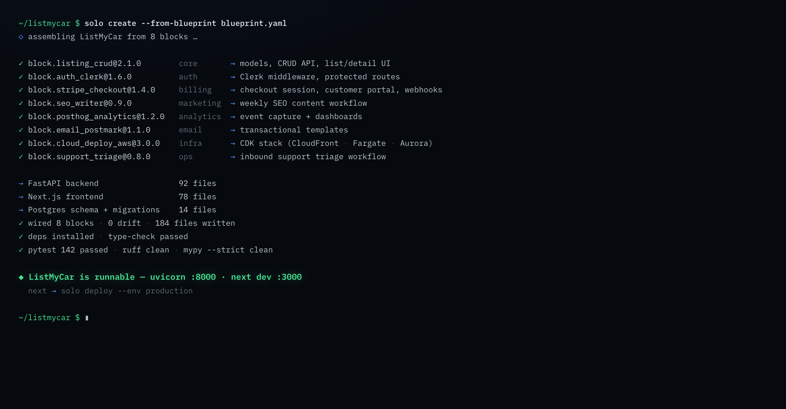 Business creation — assembled into a real, deployed app